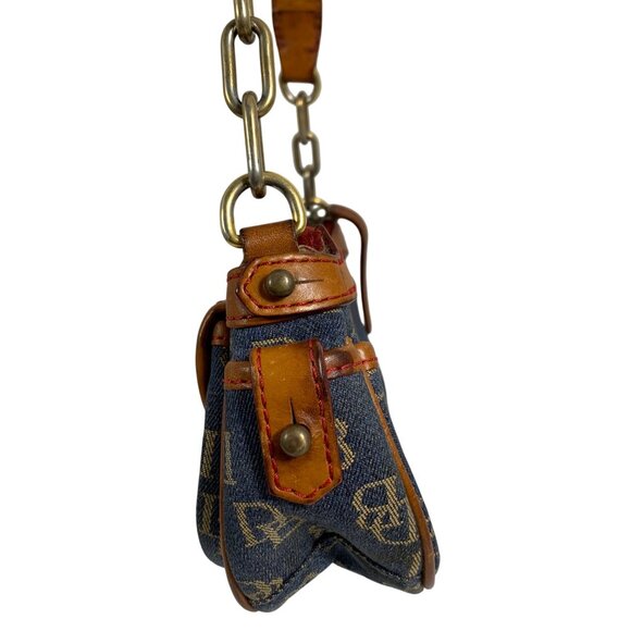 VTG Dooney Bourke Signature Small Denim Leather Trim Banana Shoulder Bag Purse - Picture 6 of 14